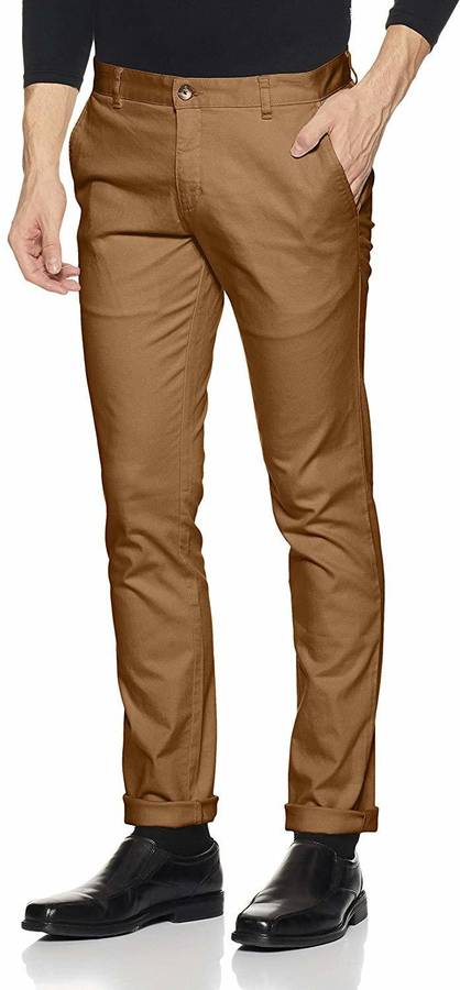 Regular Fit Men Beige Cotton Lycra Blend Trousers