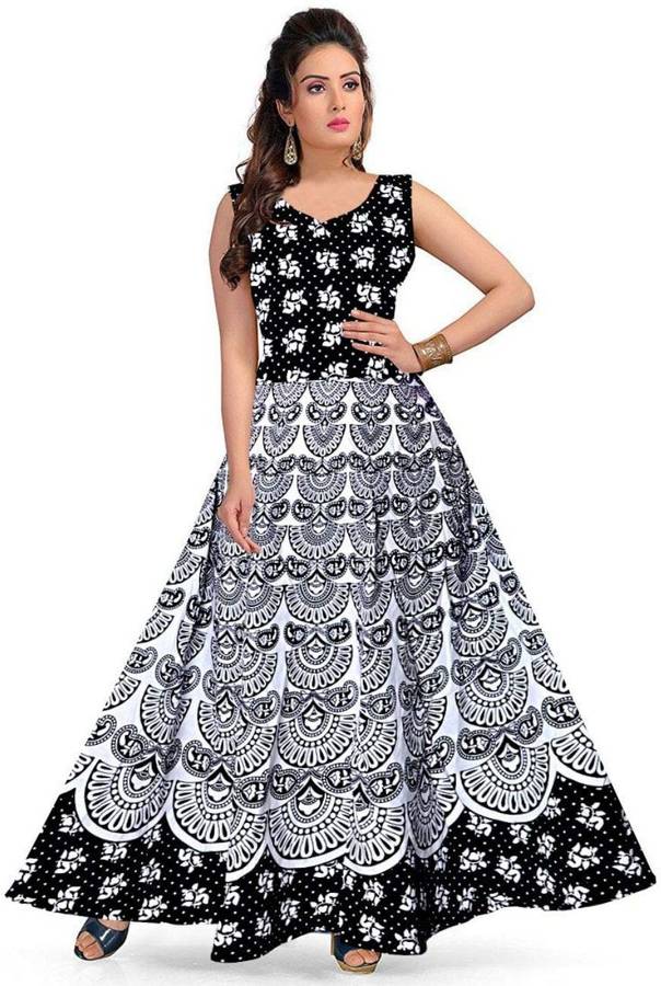 Women Fit and Flare White, Black Dress Price in India