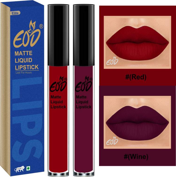 EOD Elite Collection Long Lasting Waterproof 100% Vegan Made in India Matte Liquid Lipstick Combo of 2 Lip Gloss Set no 116 Price in India