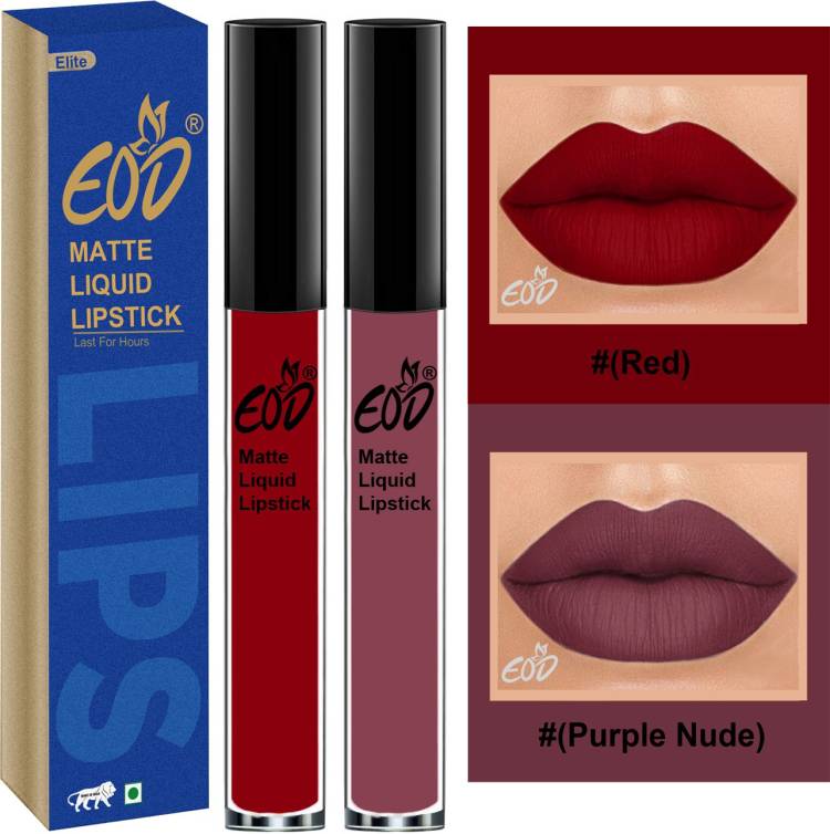 EOD Elite Collection Long Lasting Waterproof 100% Vegan Made in India Matte Liquid Lipstick Combo of 2 Lip Gloss Set no 117 Price in India