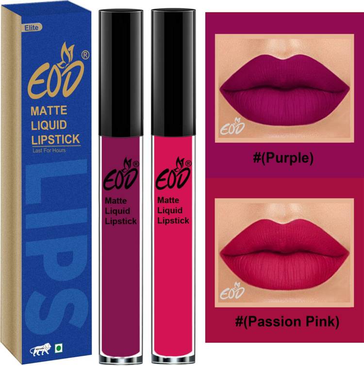 EOD Elite Collection Long Lasting Waterproof 100% Vegan Made in India Matte Liquid Lipstick Combo of 2 Lip Gloss Set no 186 Price in India