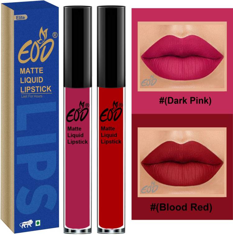 EOD Elite Collection Long Lasting Waterproof 100% Vegan Made in India Matte Liquid Lipstick Combo of 2 Lip Gloss Set no 197 Price in India