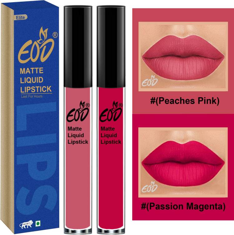EOD Elite Collection Long Lasting Waterproof 100% Vegan Made in India Matte Liquid Lipstick Combo of 2 Lip Gloss Set no 123 Price in India