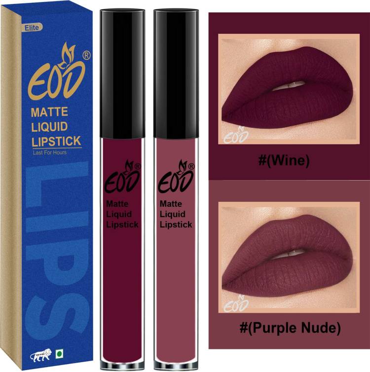 EOD Soft Matte Kiss Proof Vegan Made in India Liquid Lipstick Long Wearing Set of 2 Lip Gloss Set no 77 Price in India