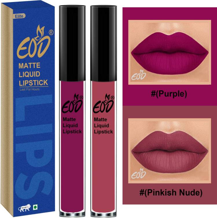 EOD Elite Collection Long Lasting Waterproof 100% Vegan Made in India Matte Liquid Lipstick Combo of 2 Lip Gloss Set no 187 Price in India