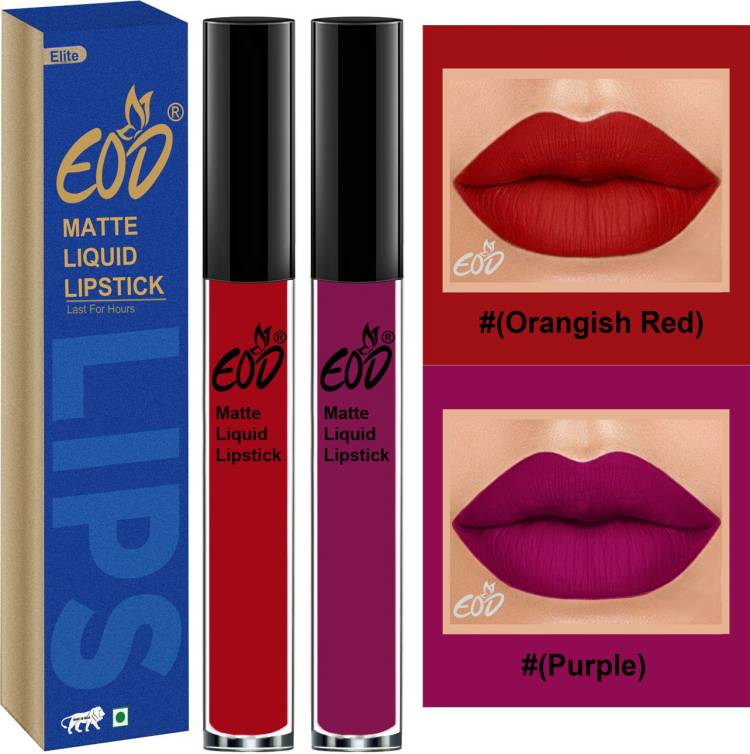 EOD Elite Collection Long Lasting Waterproof 100% Vegan Made in India Matte Liquid Lipstick Combo of 2 Lip Gloss Set no 105 Price in India