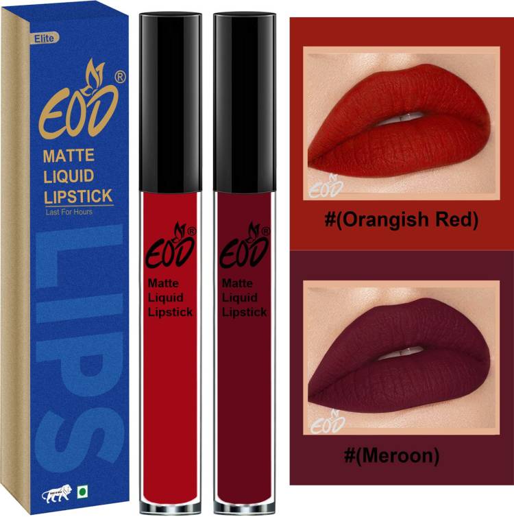 EOD Soft Matte Kiss Proof Vegan Made in India Liquid Lipstick Long Wearing Set of 2 Lip Gloss Set no 07 Price in India