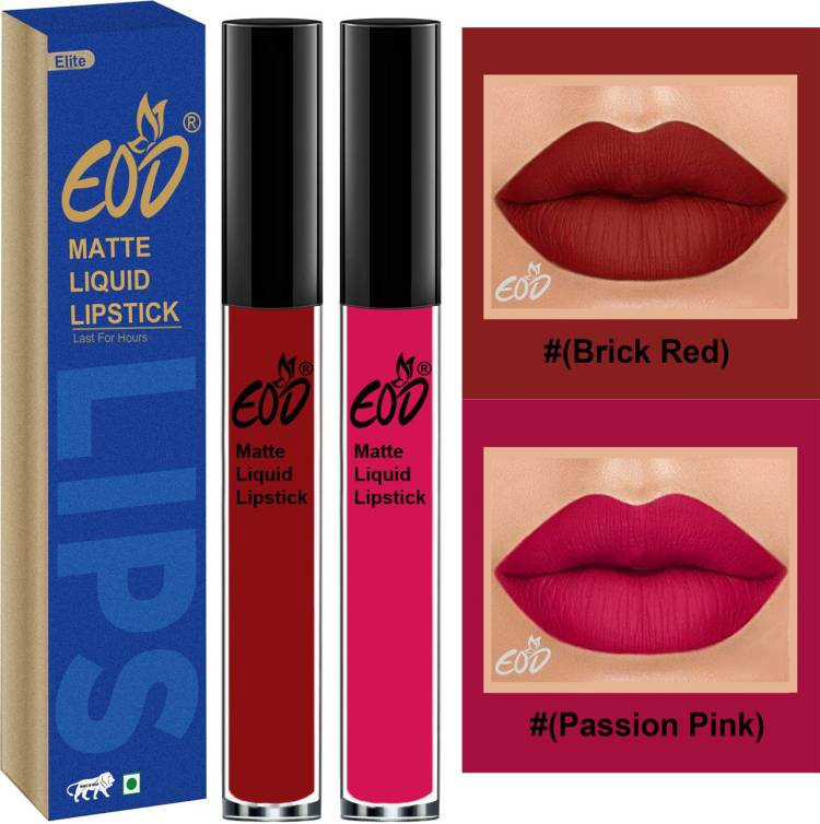 EOD Elite Collection Long Lasting Waterproof 100% Vegan Made in India Matte Liquid Lipstick Combo of 2 Lip Gloss Set no 168 Price in India