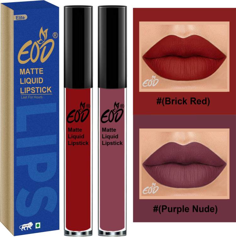 EOD Elite Collection Long Lasting Waterproof 100% Vegan Made in India Matte Liquid Lipstick Combo of 2 Lip Gloss Set no 167 Price in India