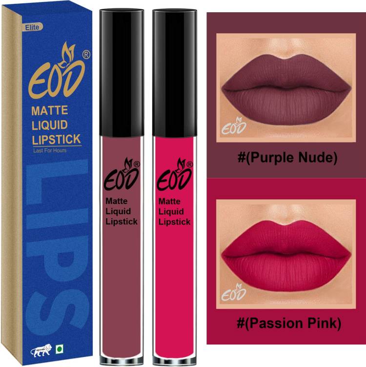 EOD Elite Collection Long Lasting Waterproof 100% Vegan Made in India Matte Liquid Lipstick Combo of 2 Lip Gloss Set no 182 Price in India