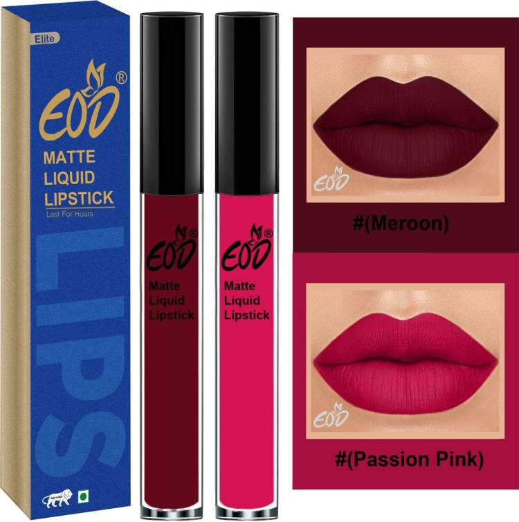 EOD Elite Collection Long Lasting Waterproof 100% Vegan Made in India Matte Liquid Lipstick Combo of 2 Lip Gloss Set no 172 Price in India