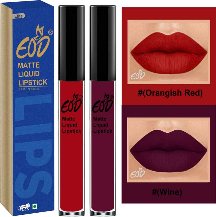 EOD Elite Collection Long Lasting Waterproof 100% Vegan Made in India Matte Liquid Lipstick Combo of 2 Lip Gloss Set no 103 Price in India