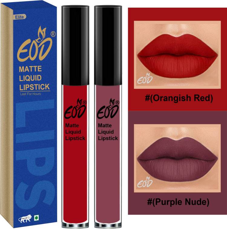 EOD Elite Collection Long Lasting Waterproof 100% Vegan Made in India Matte Liquid Lipstick Combo of 2 Lip Gloss Set no 104 Price in India