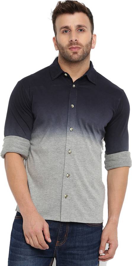 Men Regular Fit Dyed Button Down Collar Casual Shirt