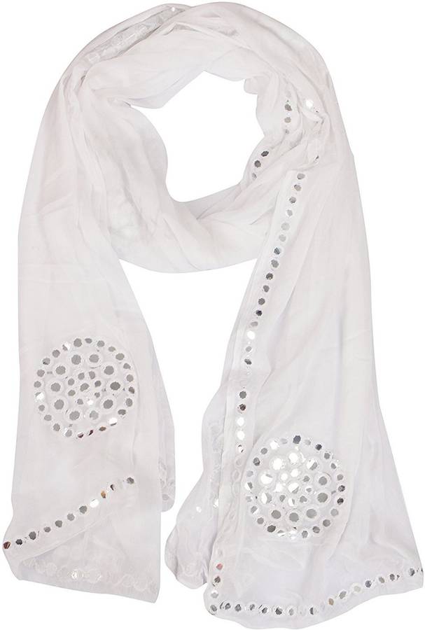 Chiffon Embellished White Women Dupatta