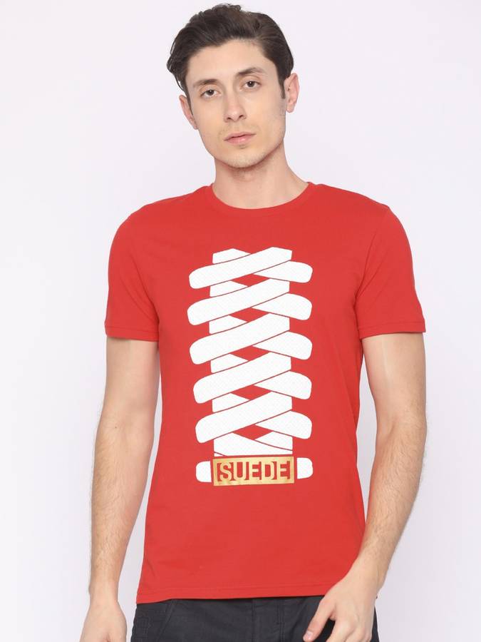 Printed Men Round Neck Red T-Shirt