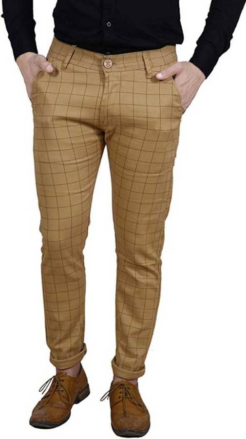 Slim Fit Men Brown Cotton Blend Trousers