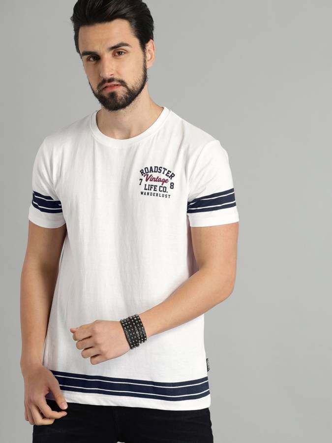 Solid Men Round Neck White T-Shirt Price in India