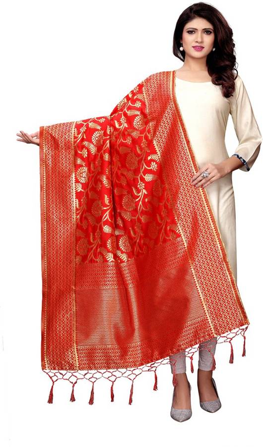 Art Silk Printed Red, Gold Women Dupatta