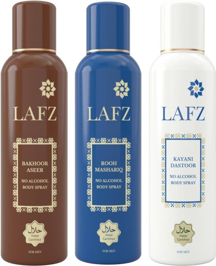 LAFZ Bakhoor Aseer, Rooh Mashariq & Kayani Dastoor Combo No Alchohol Deodorant Spray  -  For Men
