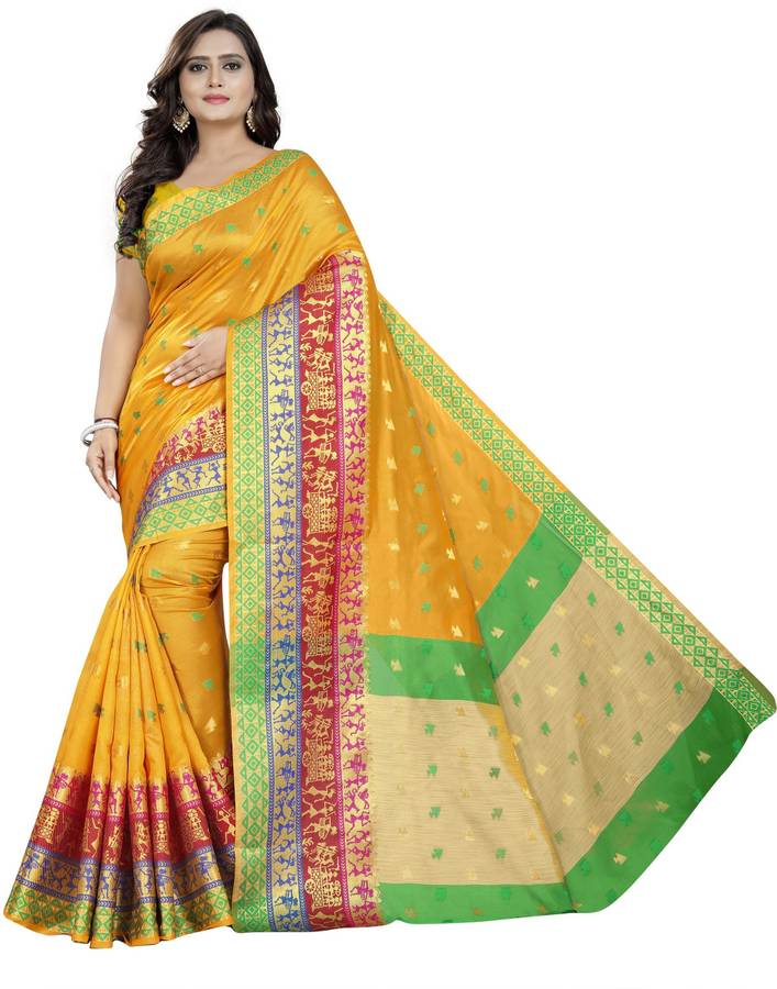 Embroidered Paithani Silk Blend, Cotton Blend Saree