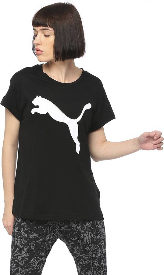 Graphic Print Women Round Neck Black T-Shirt