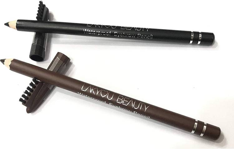 lakyou beauty Waterproof Eyebrow Pencil (Black and Dark Brown) (Pack of 2) Price in India