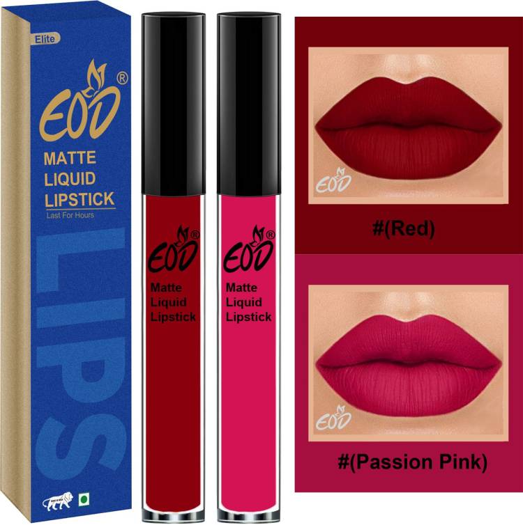 EOD Elite Collection Long Lasting Waterproof 100% Vegan Made in India Matte Liquid Lipstick Combo of 2 Lip Gloss Set no 119 Price in India