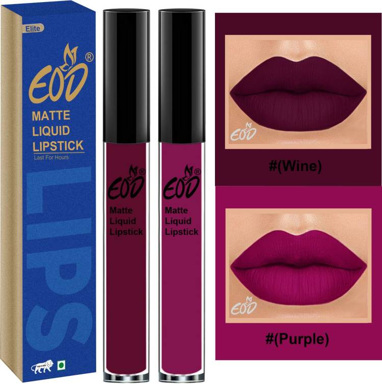 EOD Elite Collection Long Lasting Waterproof 100% Vegan Made in India Matte Liquid Lipstick Combo of 2 Lip Gloss Set no 176 Price in India