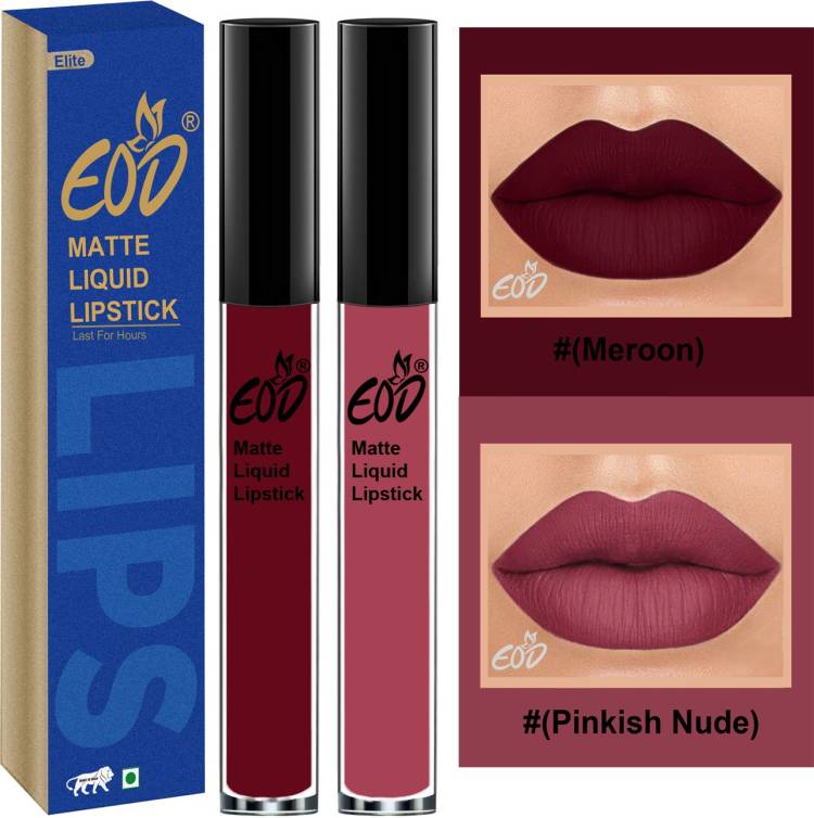 EOD Elite Collection Long Lasting Waterproof 100% Vegan Made in India Matte Liquid Lipstick Combo of 2 Lip Gloss Set no 173 Price in India
