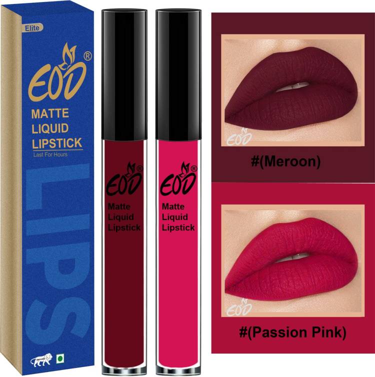 EOD Soft Matte Kiss Proof Vegan Made in India Liquid Lipstick Long Wearing Set of 2 Lip Gloss Set no 73 Price in India