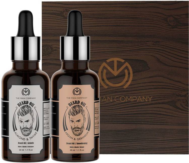 THE MAN COMPANY Beard Growth Duo - Almond &thyme Beard oil (30 ml), Argan & Geranium Beard Oil (30ml)