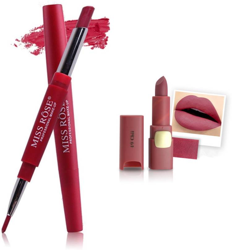 MISS ROSE Combo 2 Matte Lipstick 2in1-04#Oval49 Price in India
