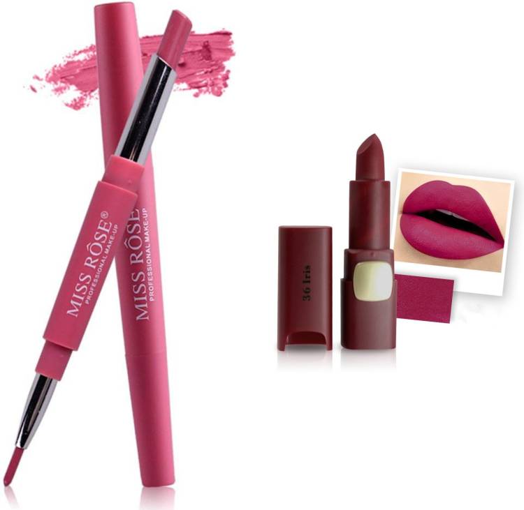 MISS ROSE Combo 2 Matte Lipstick 2in1-03#Oval36 Price in India