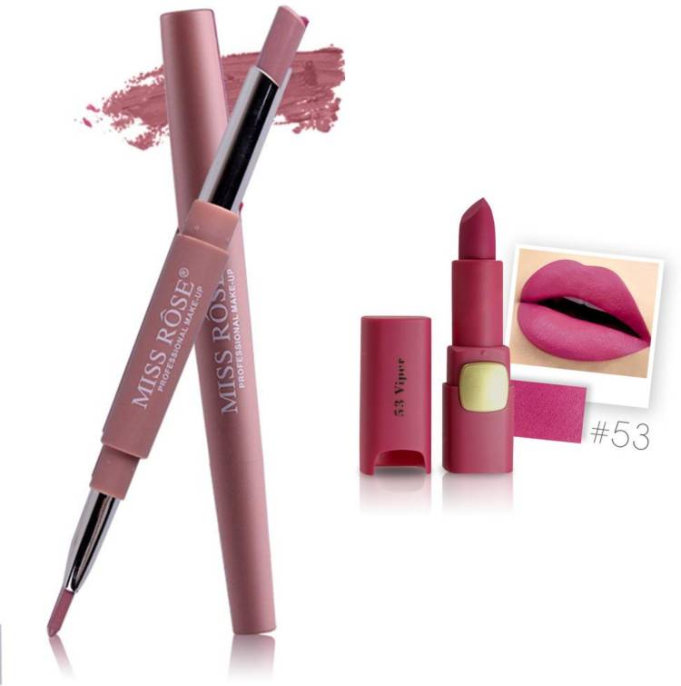 MISS ROSE Combo 2 Matte Lipstick 2in1-06#Oval53 Price in India