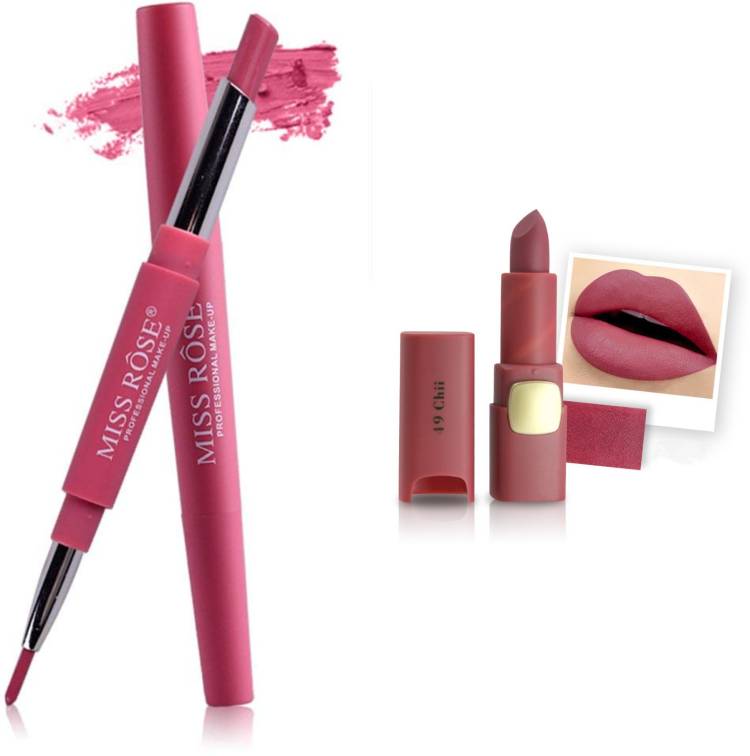 MISS ROSE Combo 2 Matte Lipstick 2in1-03#Oval49 Price in India
