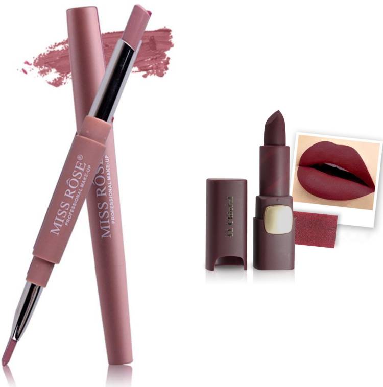 MISS ROSE Combo 2 Matte Lipstick 2in1-06#Oval41 Price in India