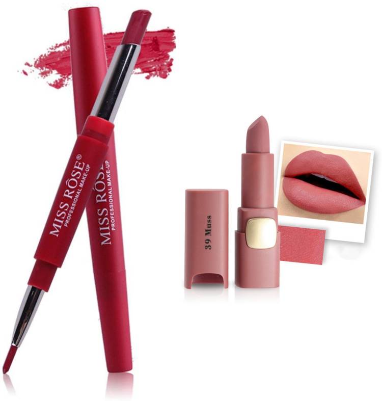 MISS ROSE Combo 2 Matte Lipstick 2in1-04#Oval39 Price in India