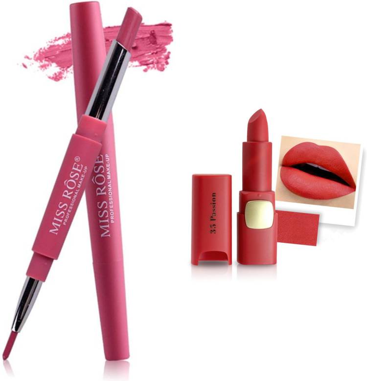 MISS ROSE Combo 2 Matte Lipstick 2in1-03#Oval35 Price in India