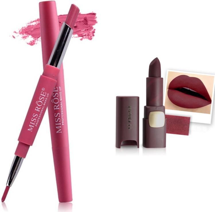 MISS ROSE Combo 2 Matte Lipstick 2in1-03#Oval41 Price in India