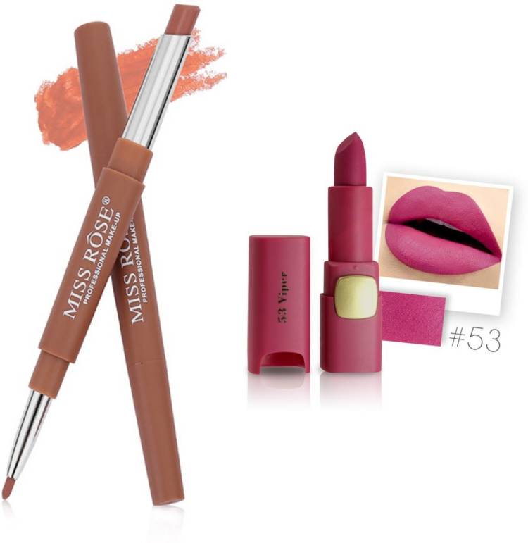 MISS ROSE Combo 2 Matte Lipstick 2in1-43#Oval53 Price in India