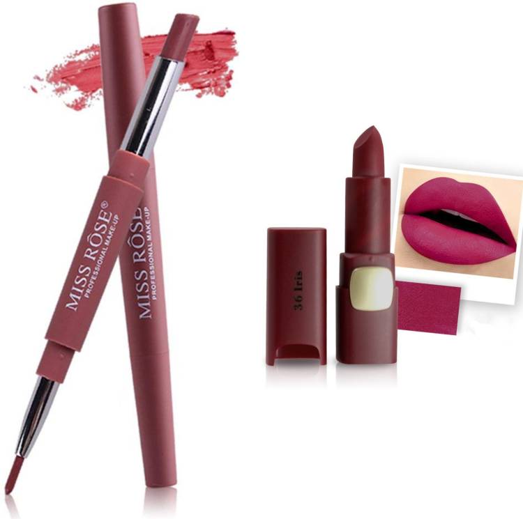 MISS ROSE Combo 2 Matte Lipstick 2in1-01#Oval36 Price in India