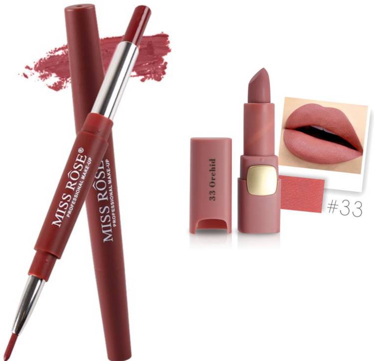 MISS ROSE Combo 2 Matte Lipstick 2in1-42#Oval33 Price in India