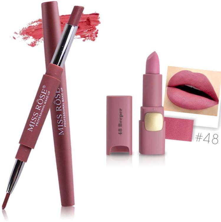 MISS ROSE Combo 2 Matte Lipstick 2in1-01#Oval48 Price in India
