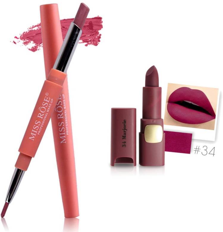 MISS ROSE Combo 2 Matte Lipstick 2in1-07#Oval34 Price in India