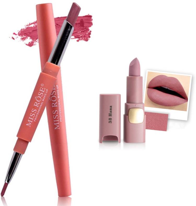MISS ROSE Combo 2 Matte Lipstick 2in1-07#Oval38 Price in India