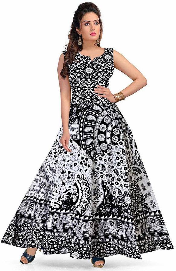 Women Maxi White, Black Dress