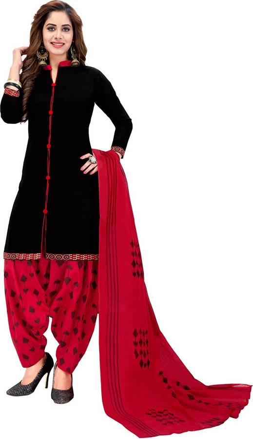 Synthetic Solid, Printed Kurta & Patiyala Material