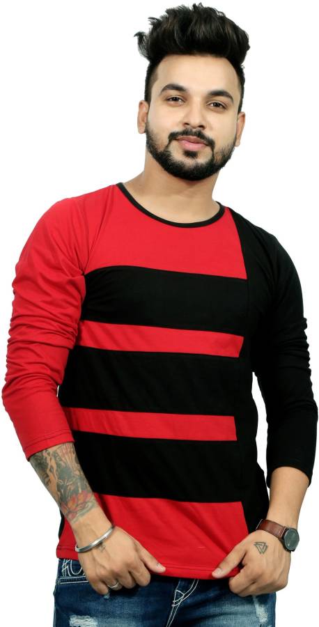Color Block Men Round Neck Red T-Shirt Price in India