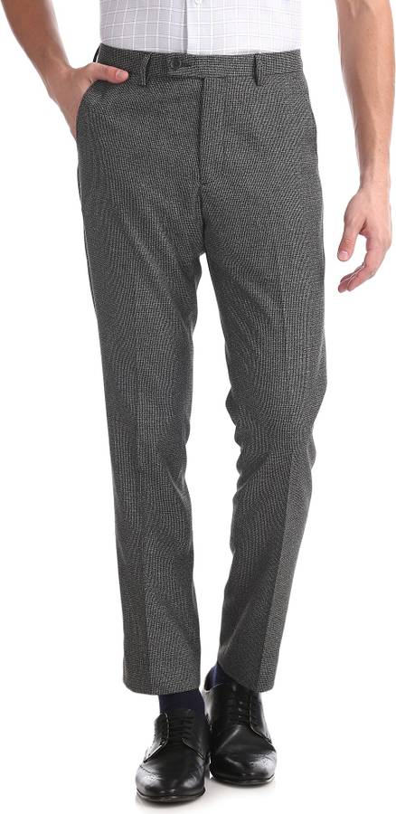 Regular Fit Men Grey Polyester Trousers